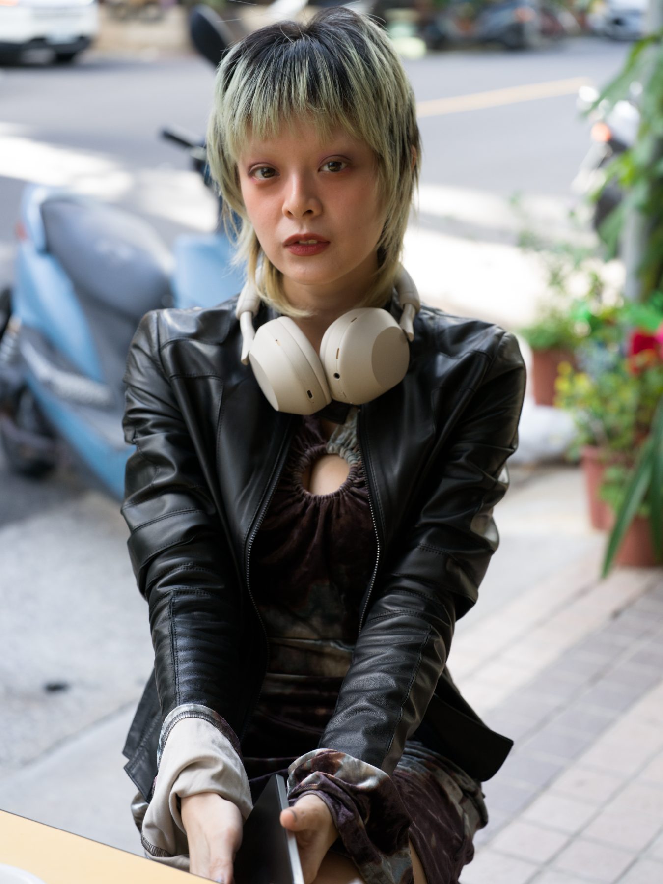 Street, leather jacket